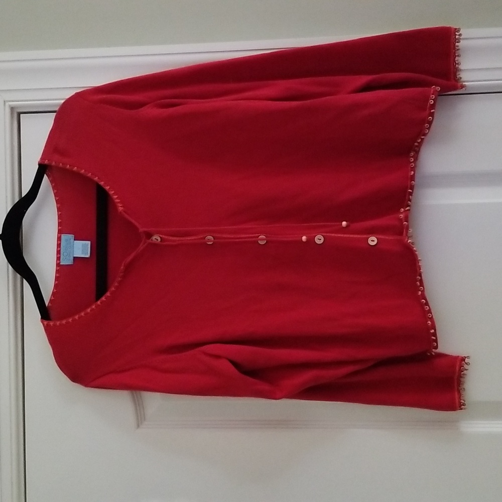 Sigrid Olsen cardigan with wooden buttons  and detailing at sleeves and hem